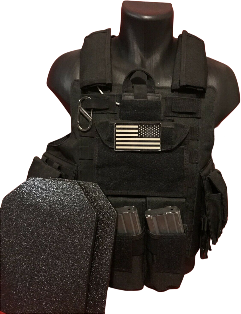 Tactical Vest Plate Carrier W/ 2 10x12 Curved Plates- BUNDLE